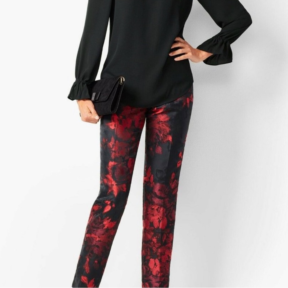 TALBOTS Hampshire Red & Black Floral Ankle Pants 6P - Picture 3 of 13